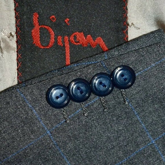 $10k 42R BIJAN by ISAIA Gray Blue Tweedy SUIT - Picture 1 of 12